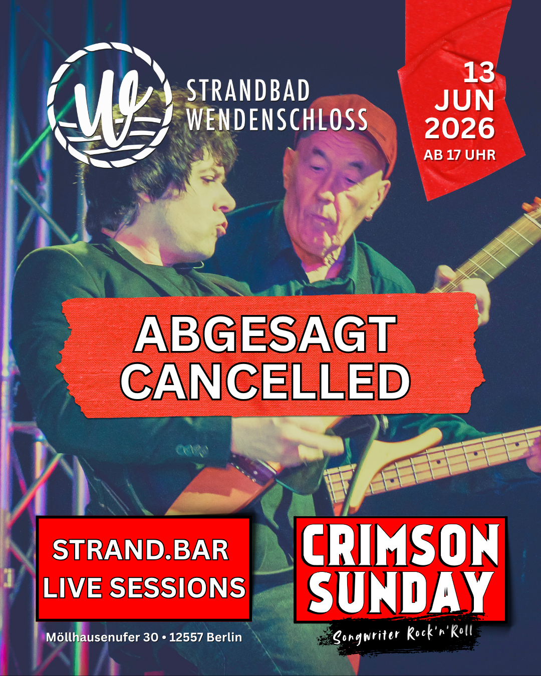 ABGESAGT! ERSATZTERMIN 15.8.2026 | Crimson Sunday live am 13.6.2026 im Strandbad Wendenschloss